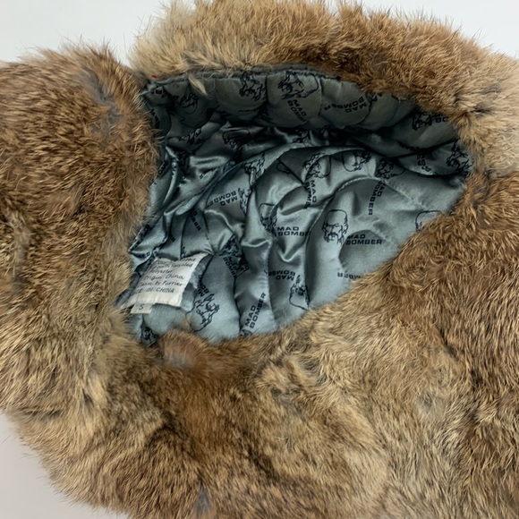 Mad Bomber Rabbit fur Nylon winter hat Red Brown Adjustable strap Linef Sz Small - Picture 10 of 12